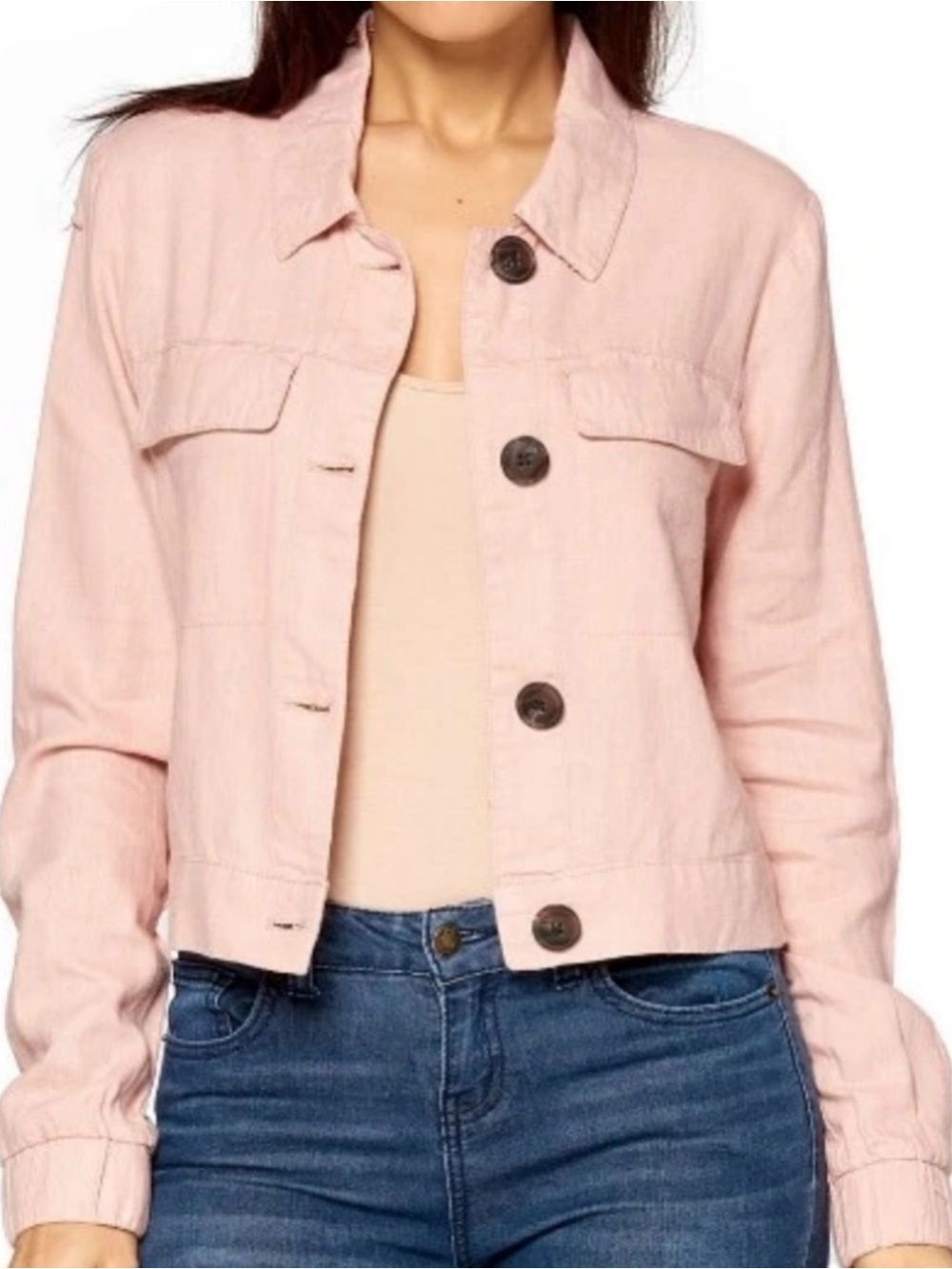 Ci Sono Blush Large Button Linen Jacket